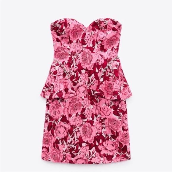 Zara pink white floral jacquard mini dress - Picture 8 of 14